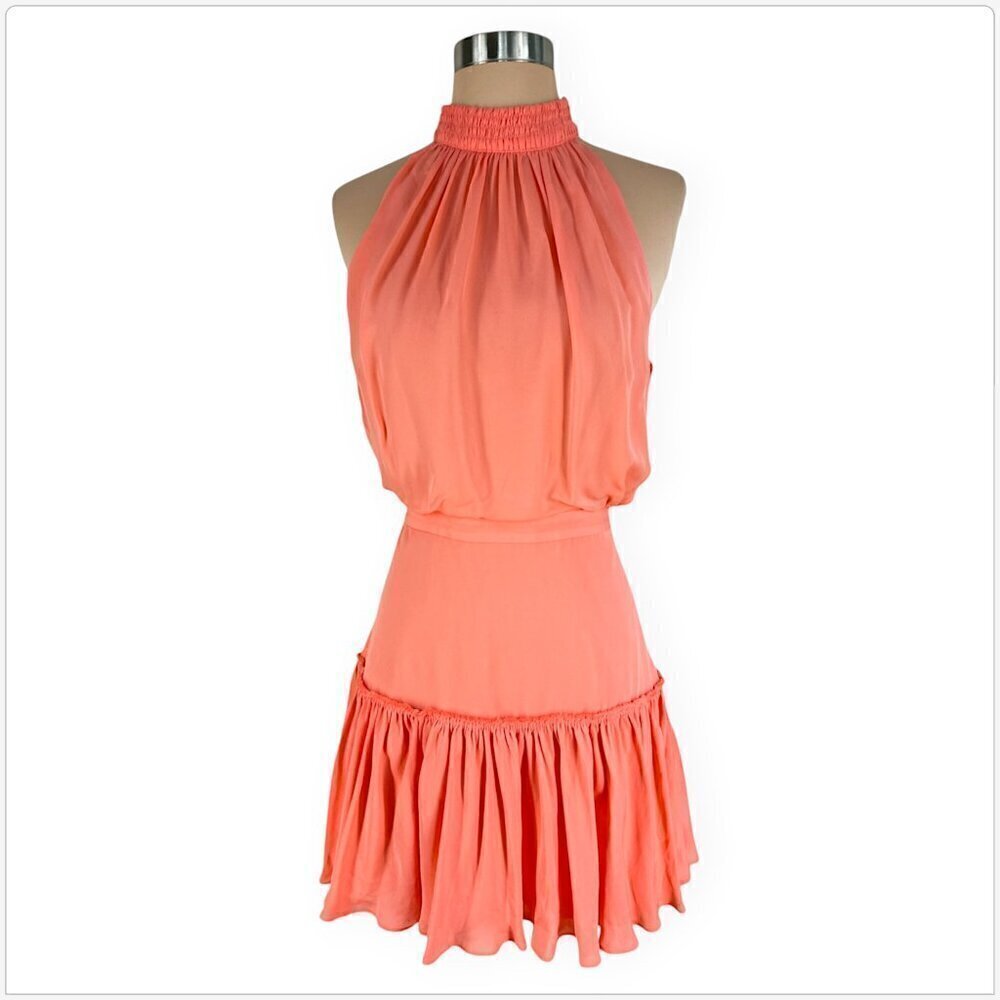 Elizabeth and James Carlita Orange Sherbert Silk High Smocked Neck Dress 6 - Picture 2 of 6